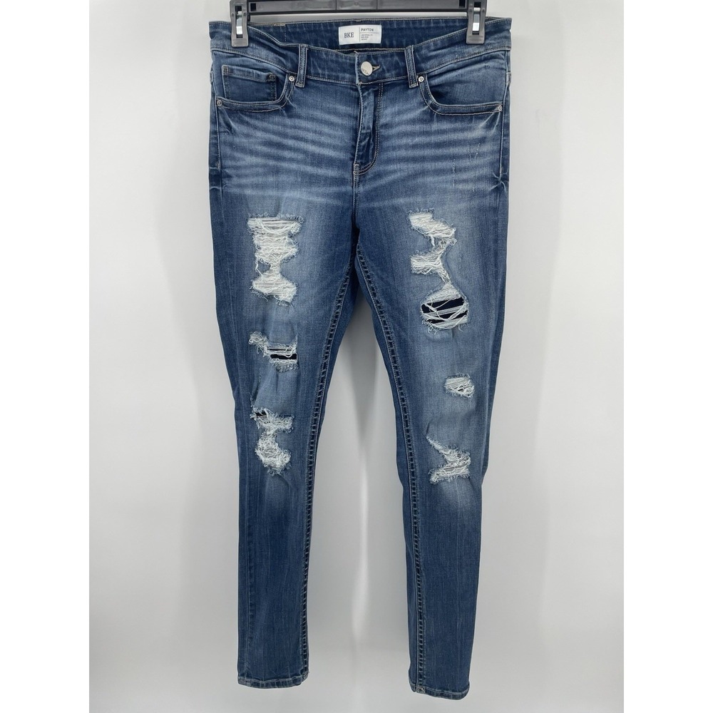 BKE Payton Skinny Jeans Womens 30x31.5(32.5) Blue Distressed Mid-Rise Everyday